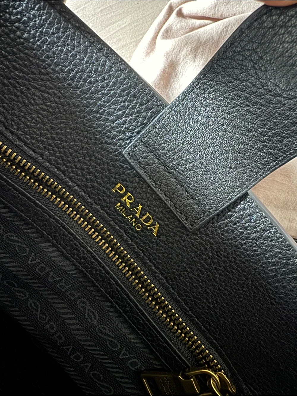 Prada Vitello Phenix Leather Double Handle Tote Black Gold Hardware
